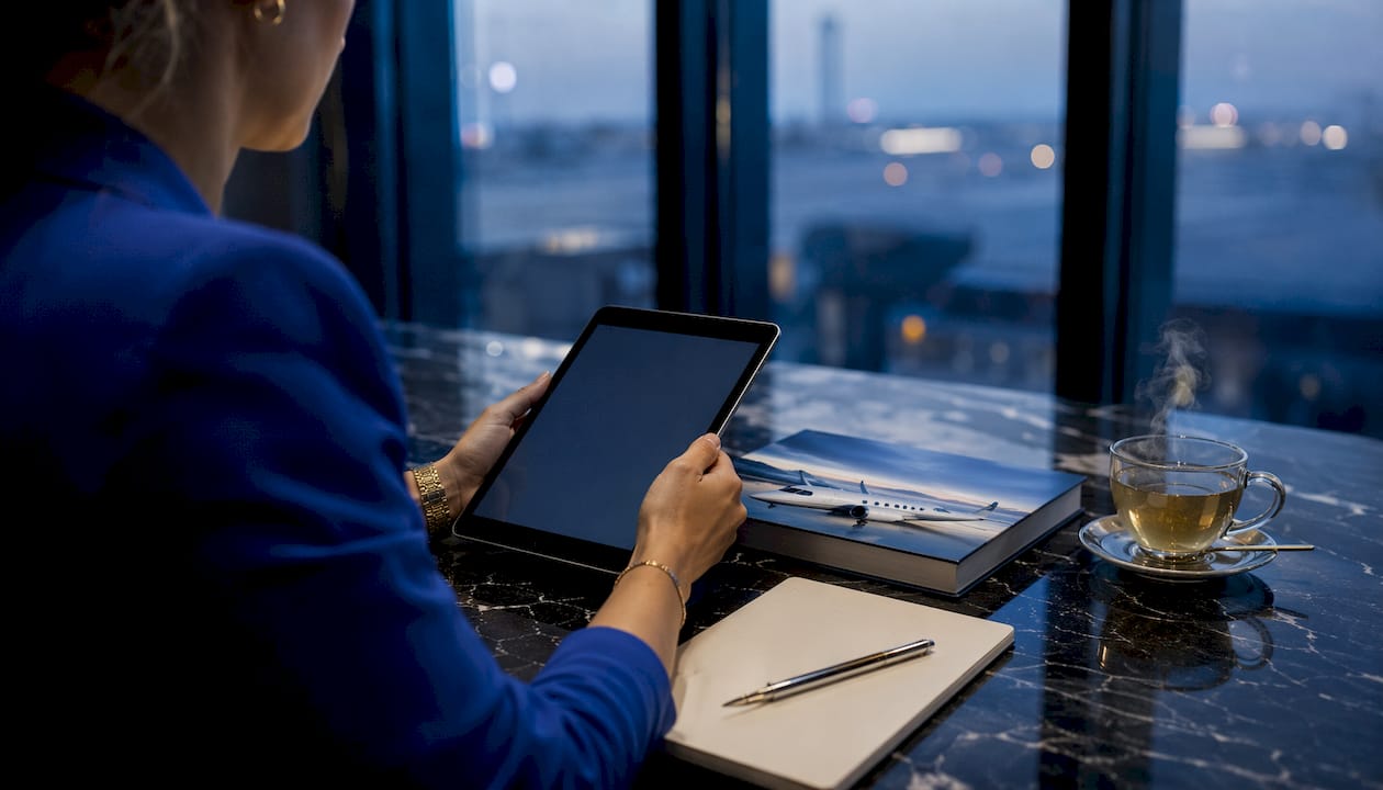 Travel consultant arranging private jet booking