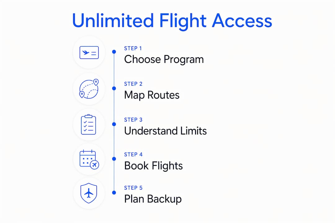 Infographic showing steps to use unlimited flight access