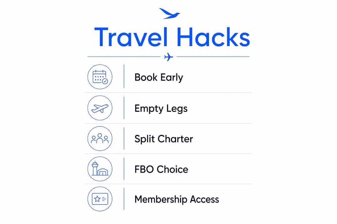 Infographic illustrating top private jet travel hacks