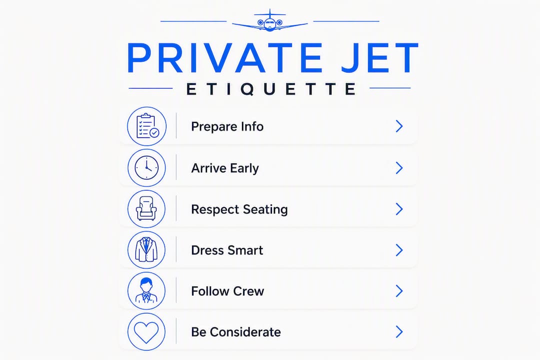 Infographic illustrating steps of private jet etiquette