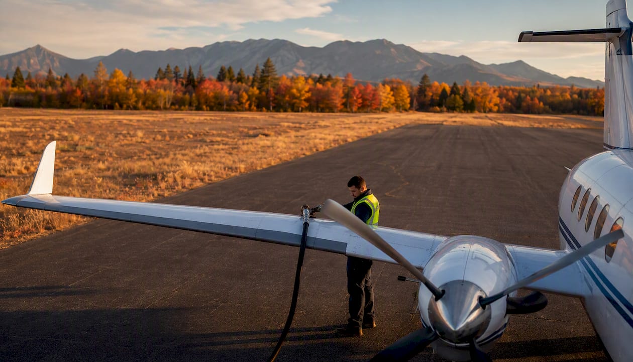 Turboprop plane on short rural runway