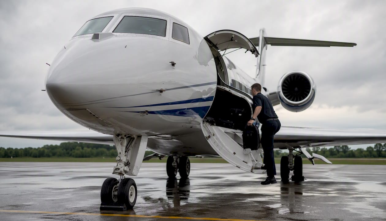 Mid-size private jet prepared for empty leg flight