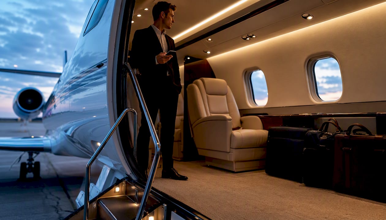Private jet cabin ready for departure