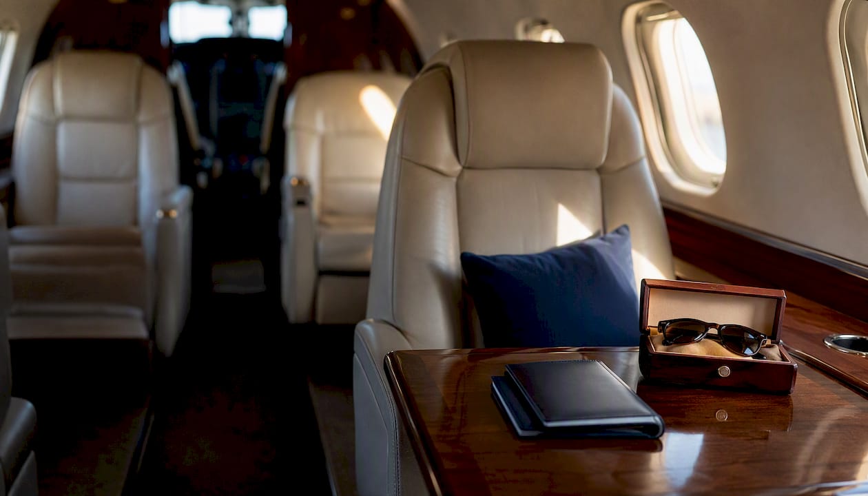 Learjet 60 cabin leather seat detail