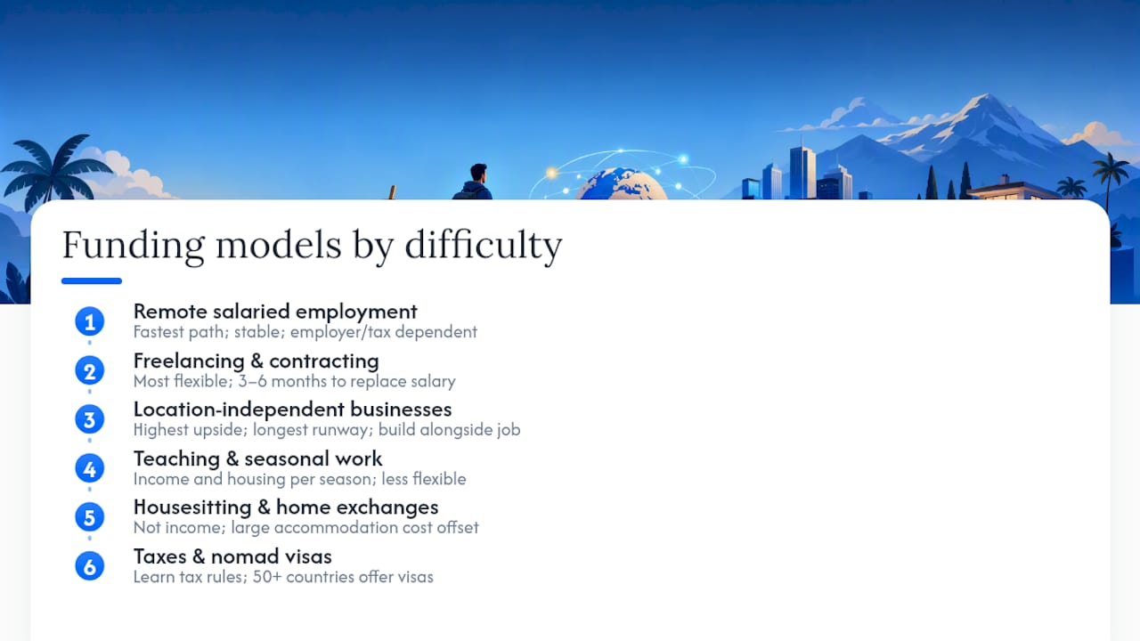 Comparison diagram of funding models for travel-first lifestyle
