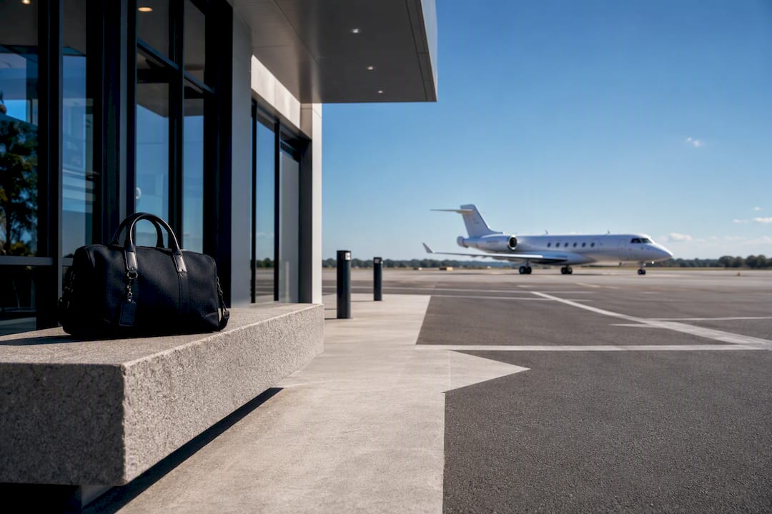 Executive coastal airport terminal near runway