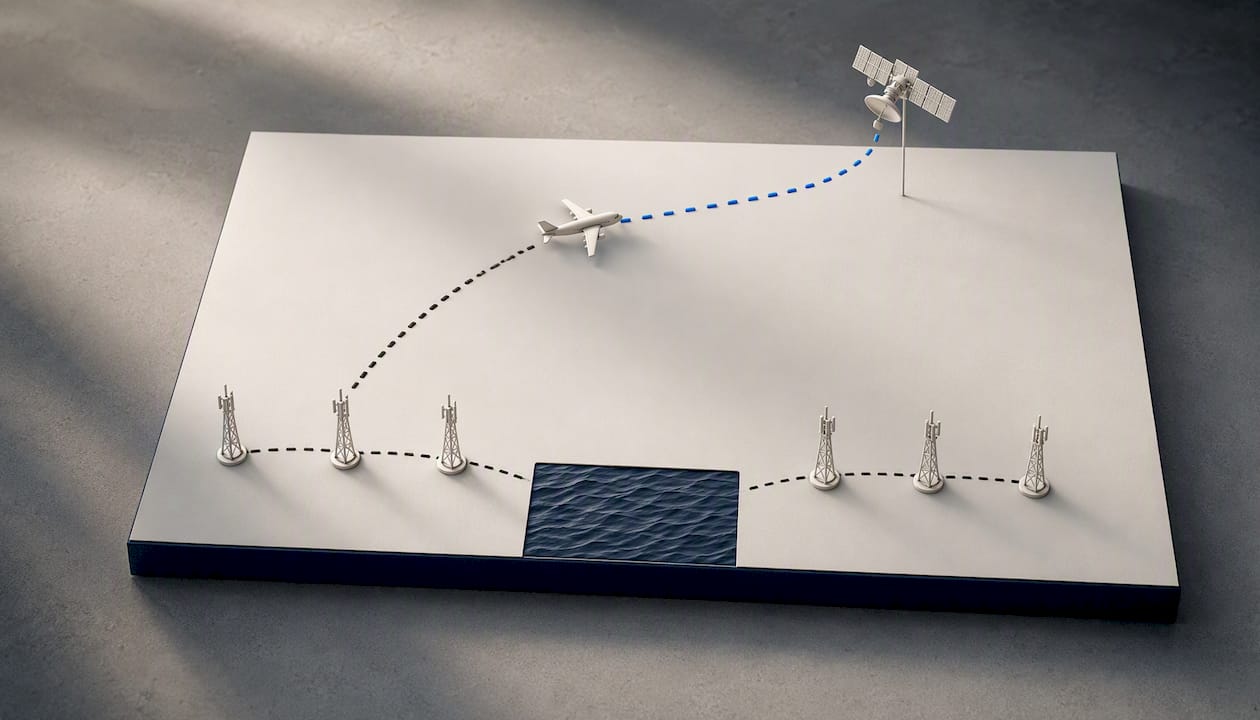Illustration comparing aircraft Wi-Fi connection paths