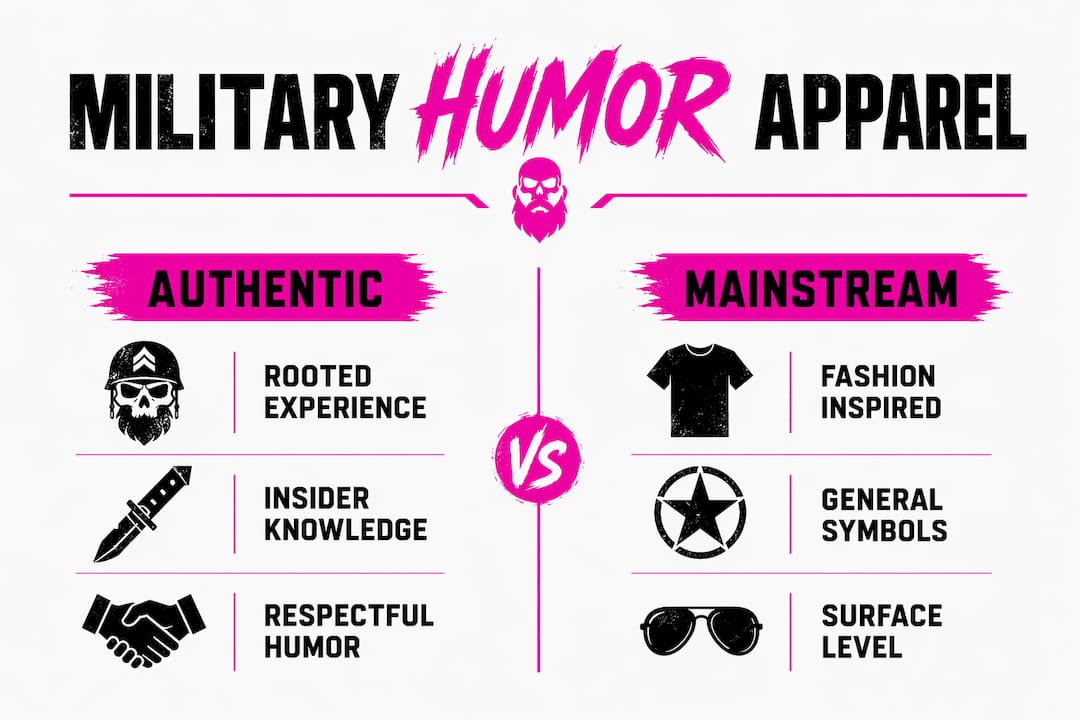 Infographic comparing authentic and mainstream military humor apparel