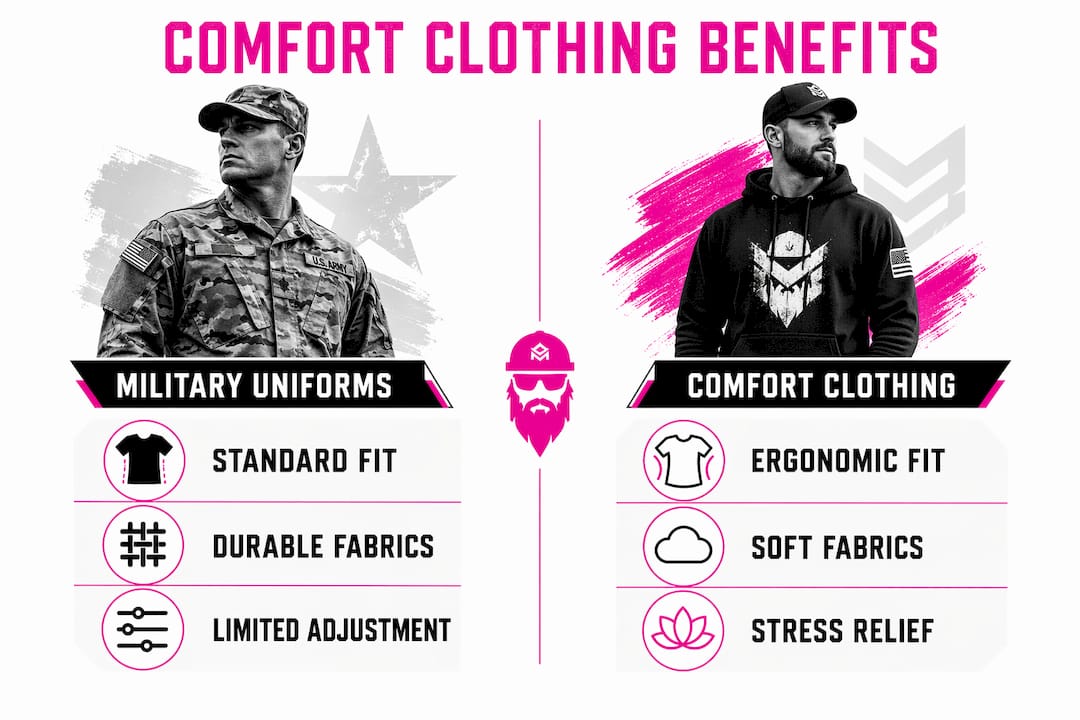 Infographic comparing military uniforms and comfort clothing