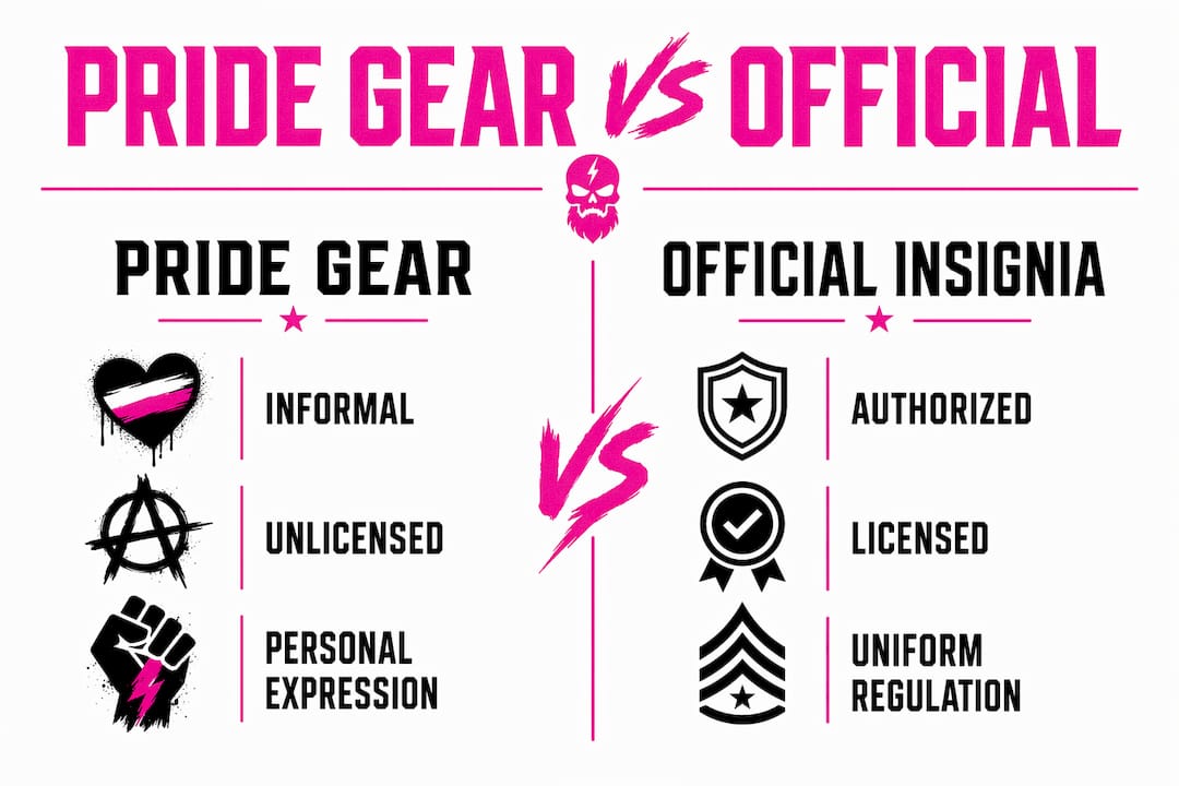 Infographic comparing pride gear and official insignia