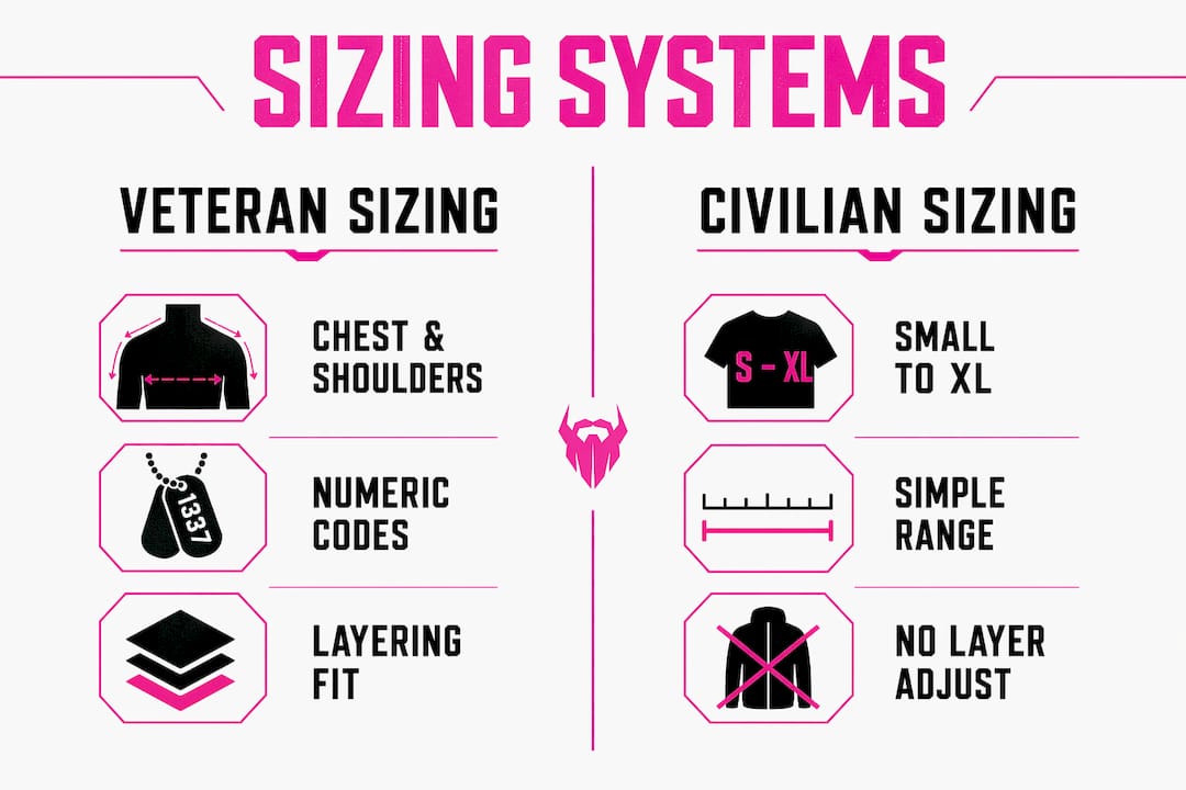 Infographic comparing veteran and civilian sizing