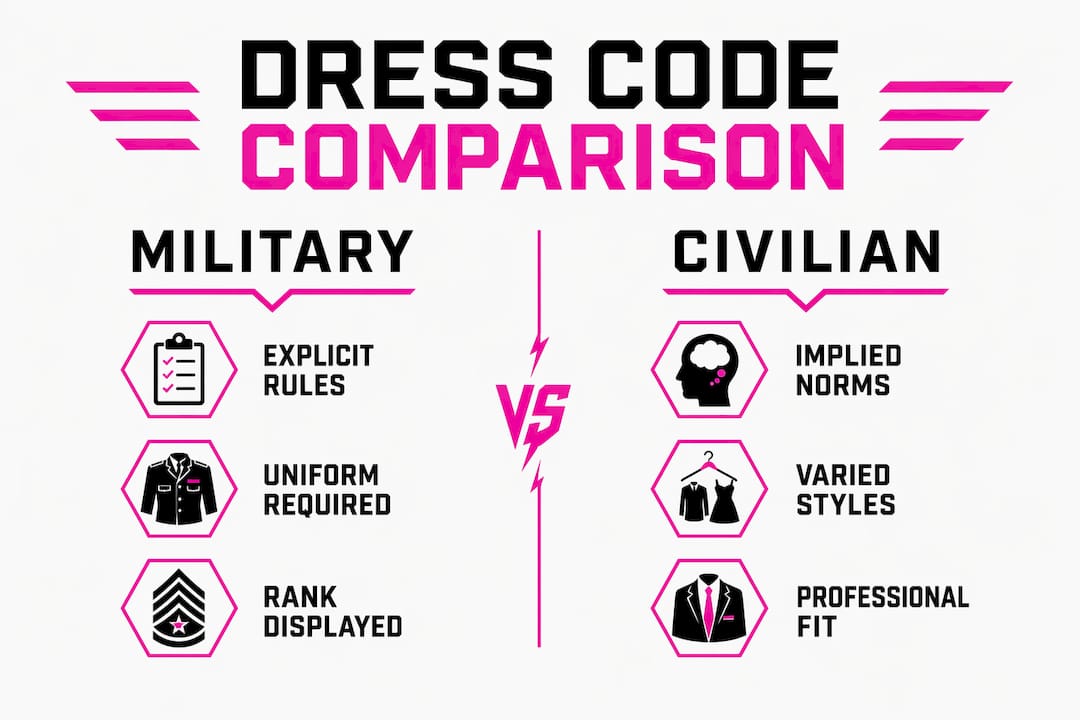Infographic comparing military and civilian dress codes