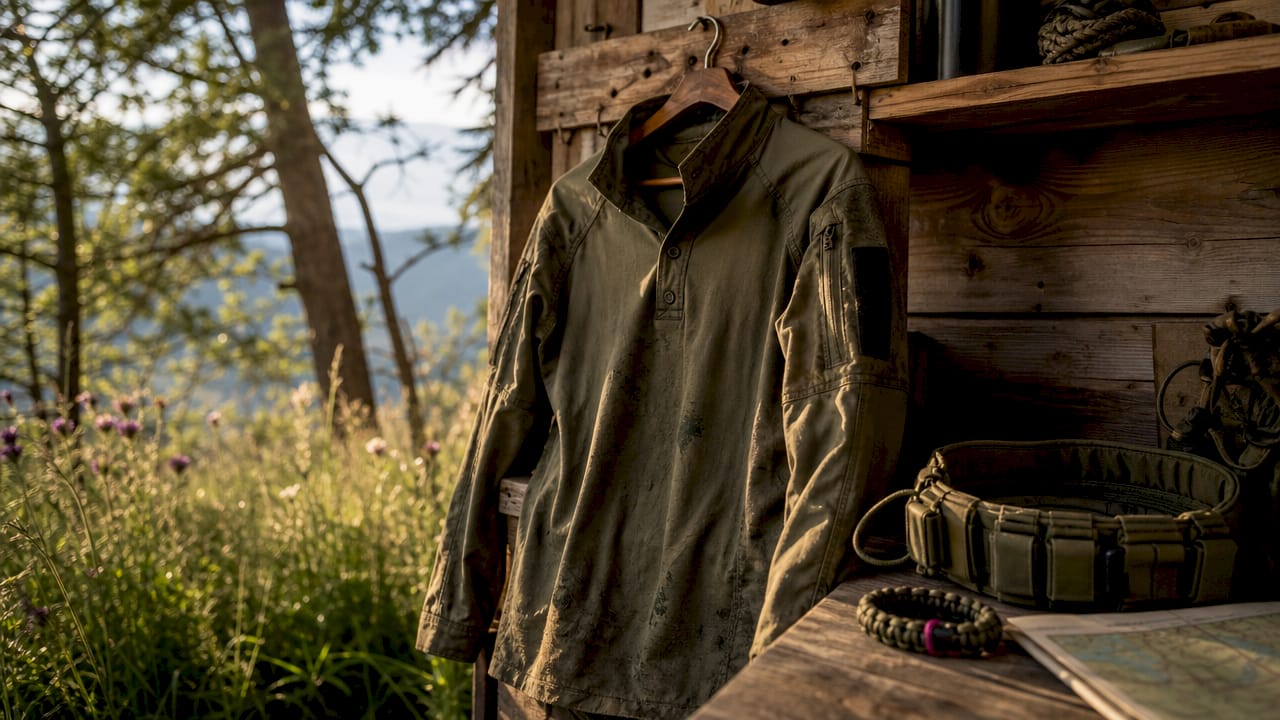 Combat shirt on outdoor gear bench