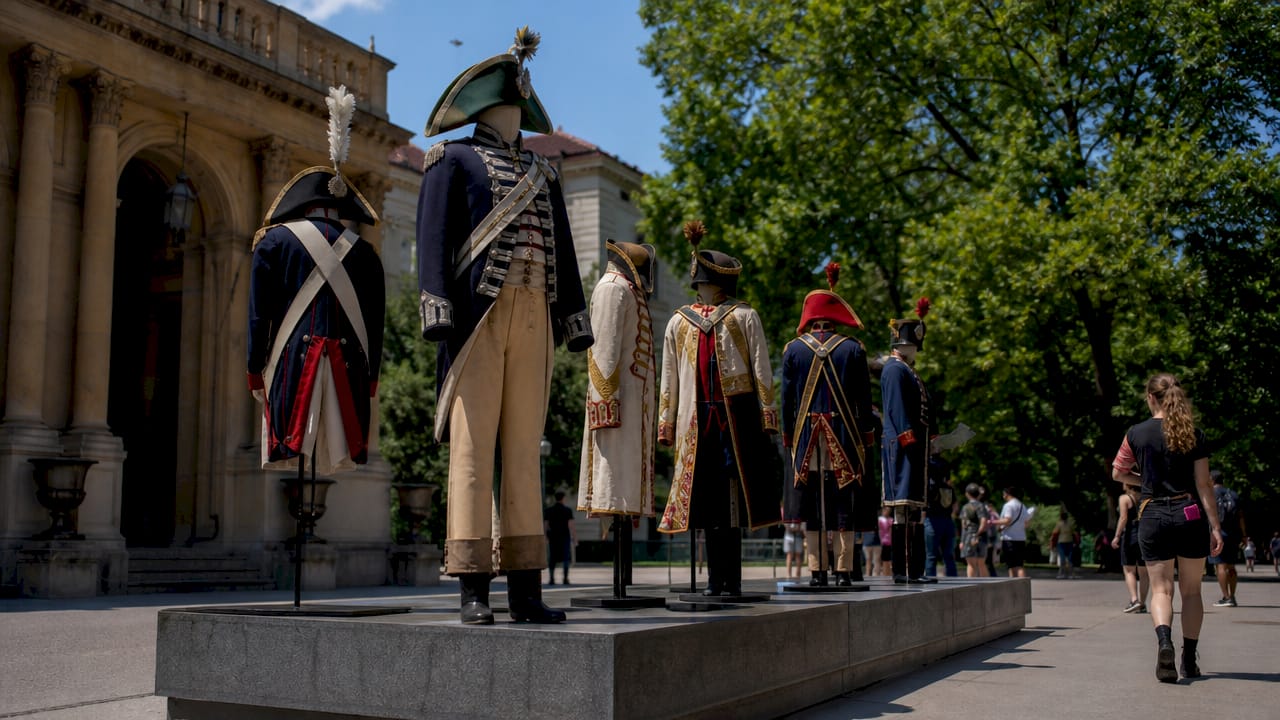 Museum display of historic military uniform replica