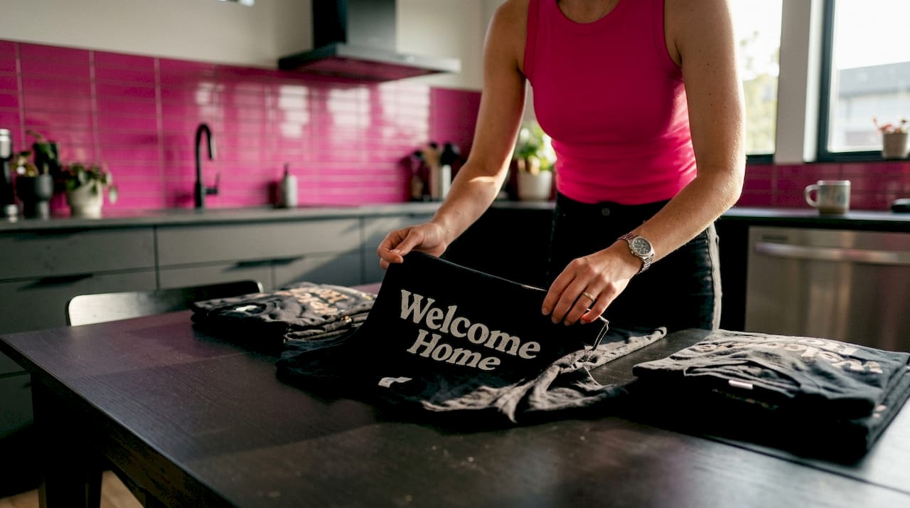 Hands ironing custom homecoming T-shirt