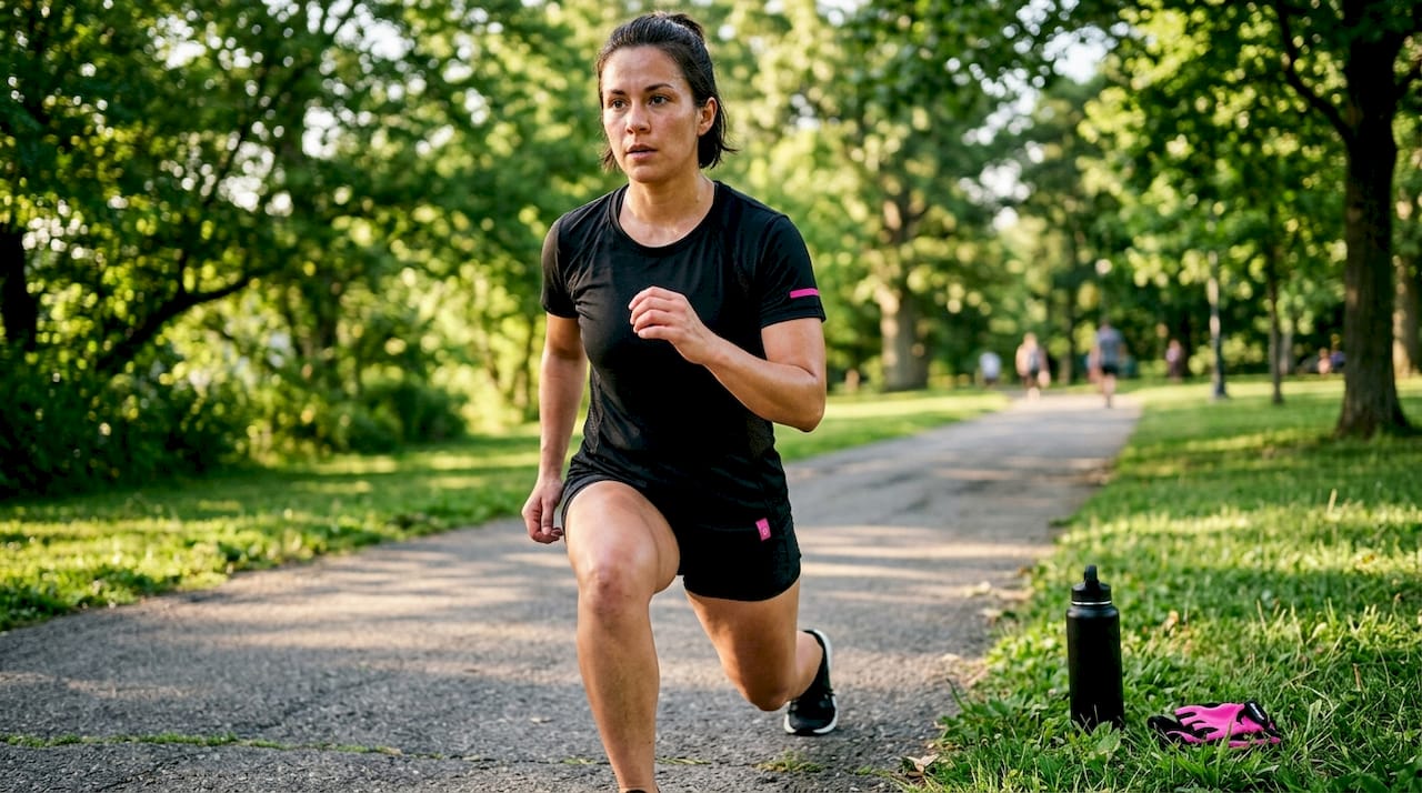 Female veteran wearing performance training shirt