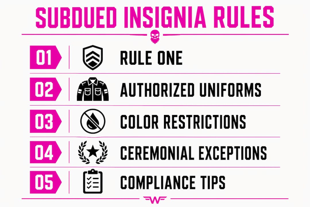 Infographic outlining military subdued insignia rules
