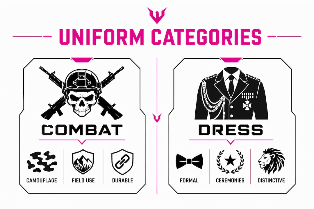 Infographic comparing combat and dress uniform categories