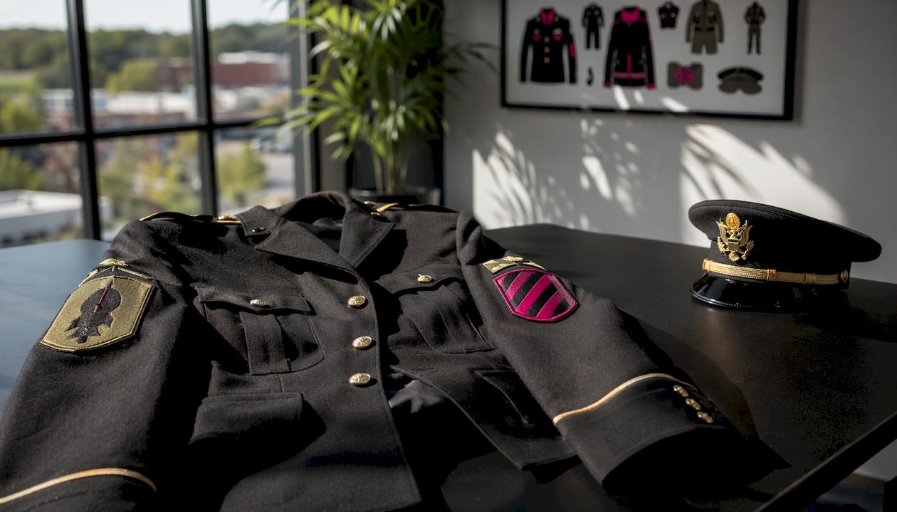 Army uniform with current unit and combat patches