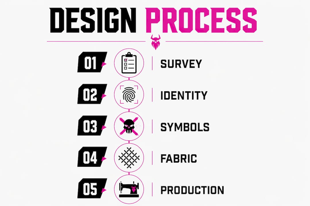 Infographic illustrating veteran apparel design process steps