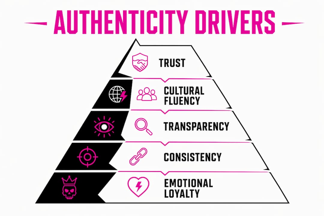 Pyramid infographic showing authenticity drivers for loyalty