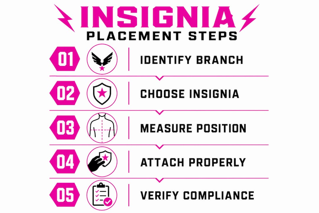 Infographic showing branch insignia placement steps