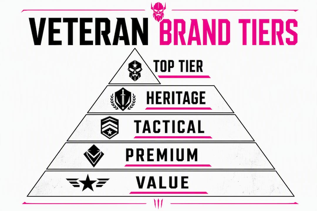 Infographic ranking veteran clothing brand tiers