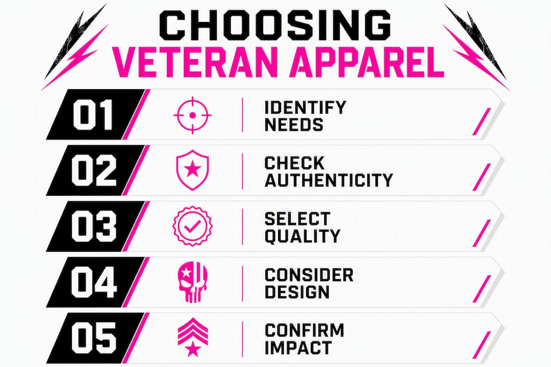 Infographic showing steps to choose veteran apparel