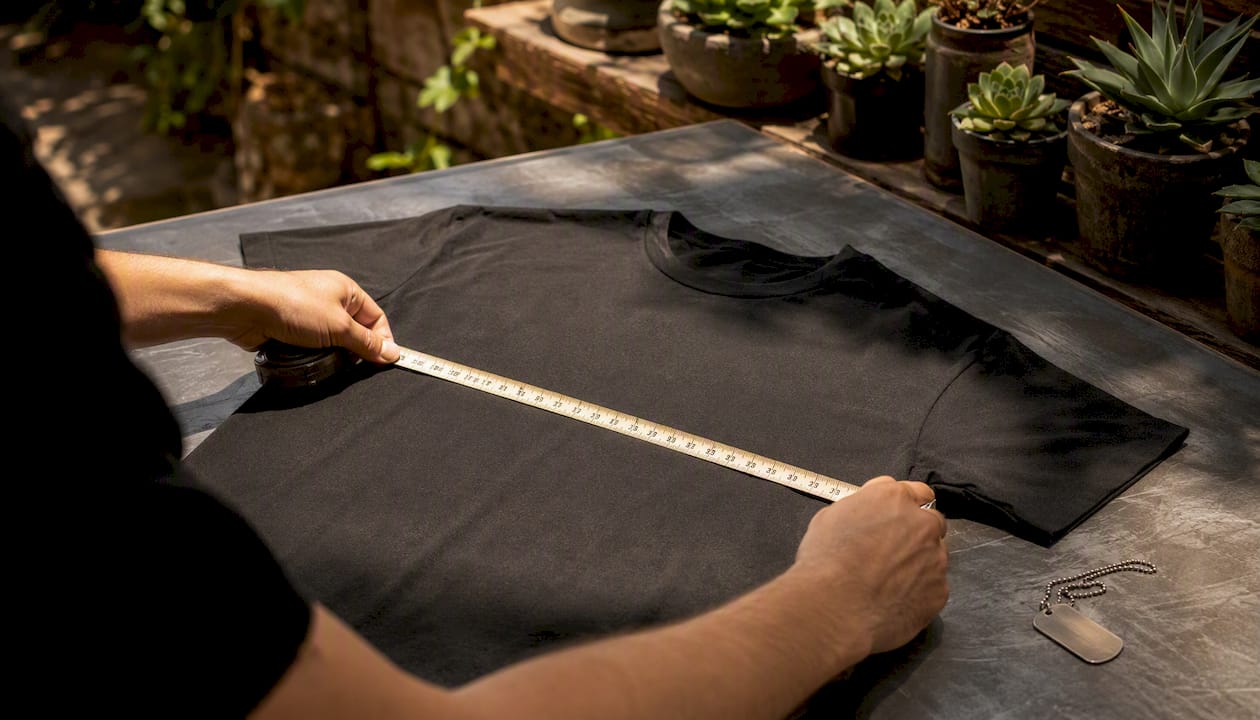 Measuring t-shirt chest width flat on table