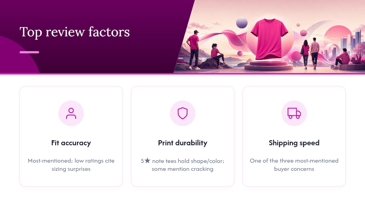 Diagram of top customer review factors for reserve apparel