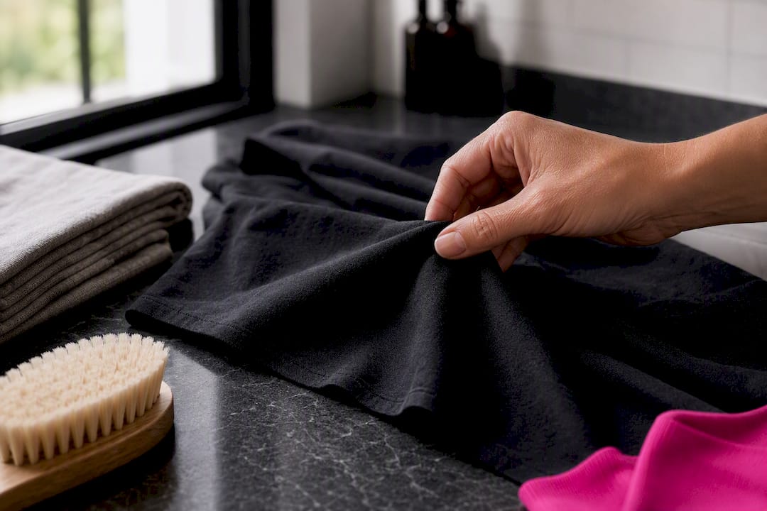 Hand testing the weight of shirt fabric