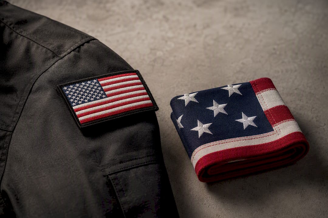Illustration contrasting flag patch and flag garment