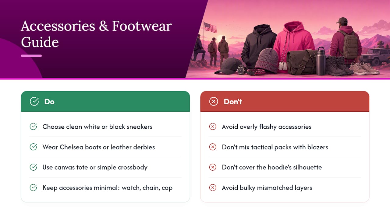 Styling Accessories and Footwear to Complement Veteran Hoodies — overview diagram
