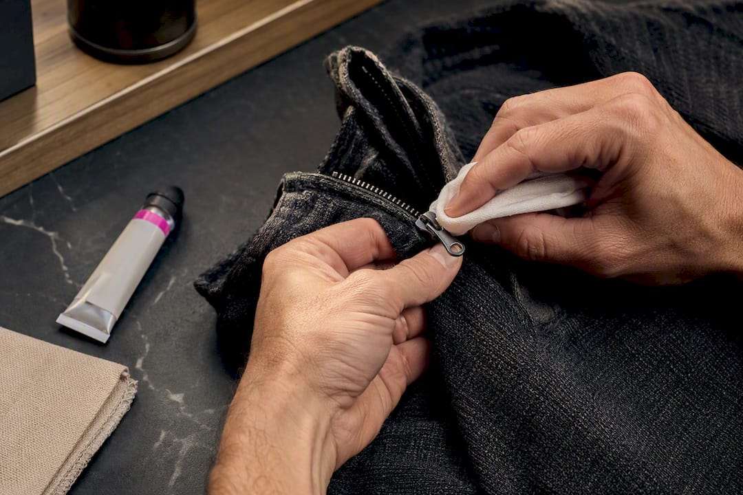Wiping a quarter zip zipper slider