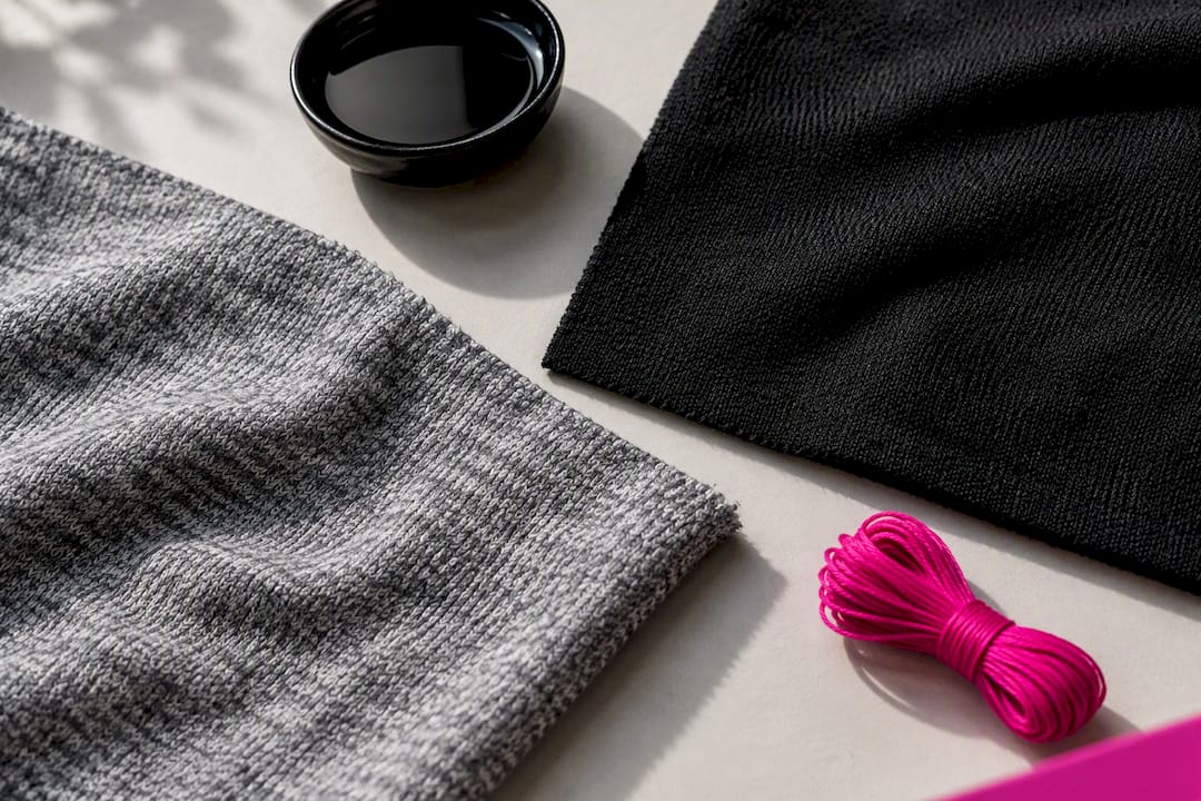 Close-up of heather and solid knit textures