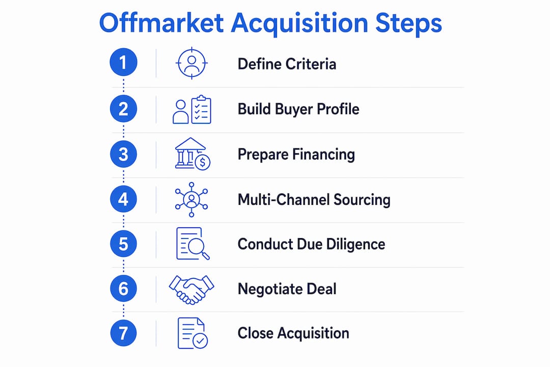 Infographic illustrating key steps in offmarket business acquisitions