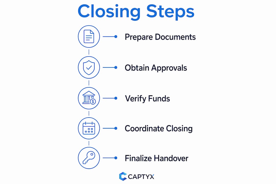 Infographic illustrating steps to close a business sale