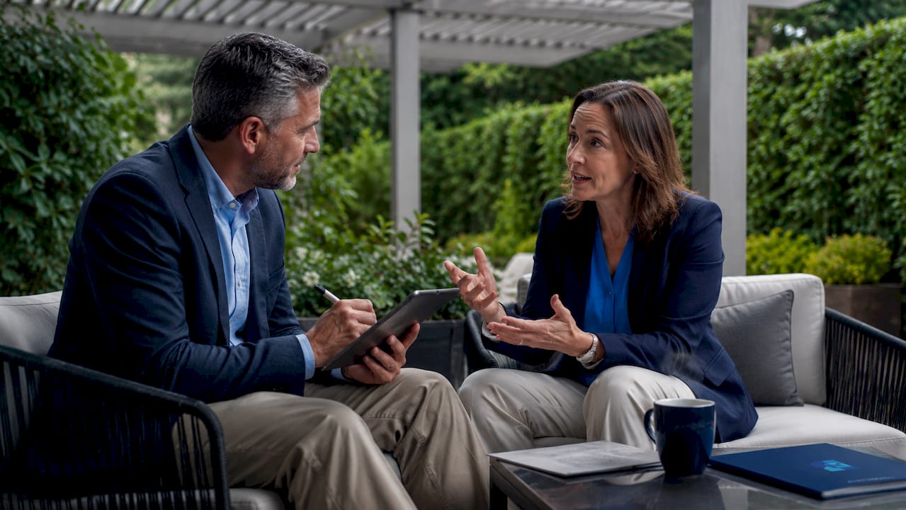 Buyer and advisor having a business conversation