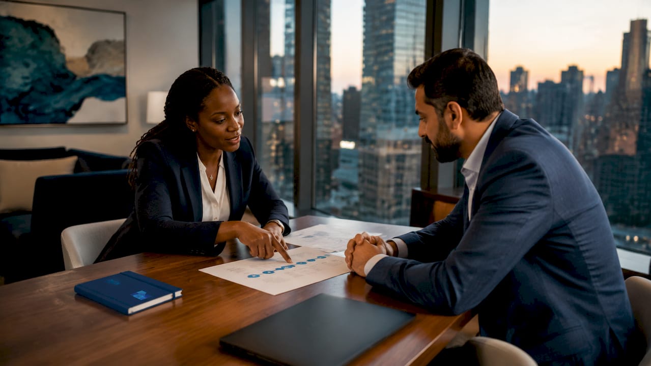 MA advisor and client discussing process timeline