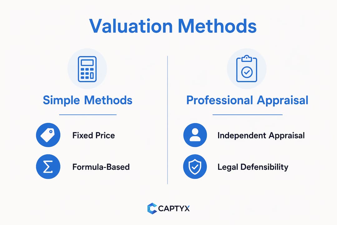Infographic comparing buy-sell agreement valuation methods