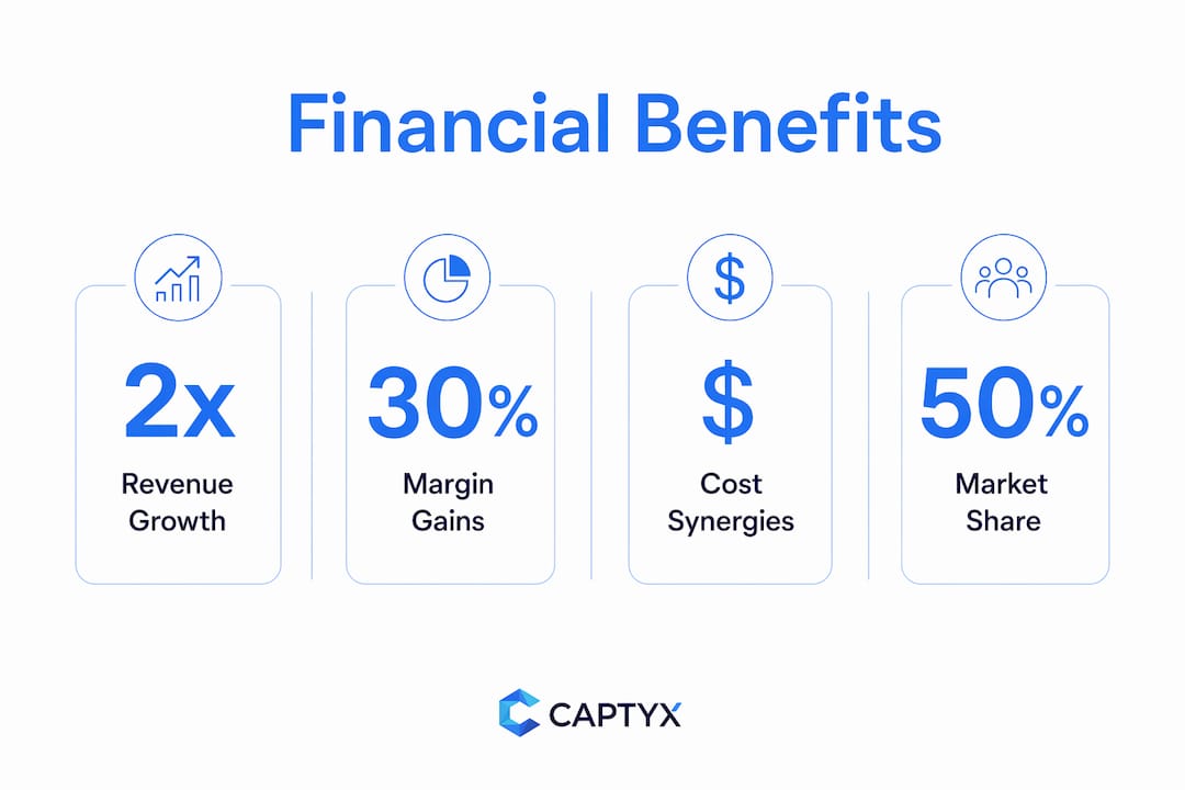 Infographic showing key financial benefits of acquisitions