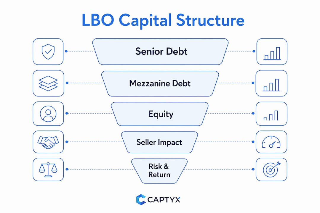 Infographic showing LBO capital structure hierarchy
