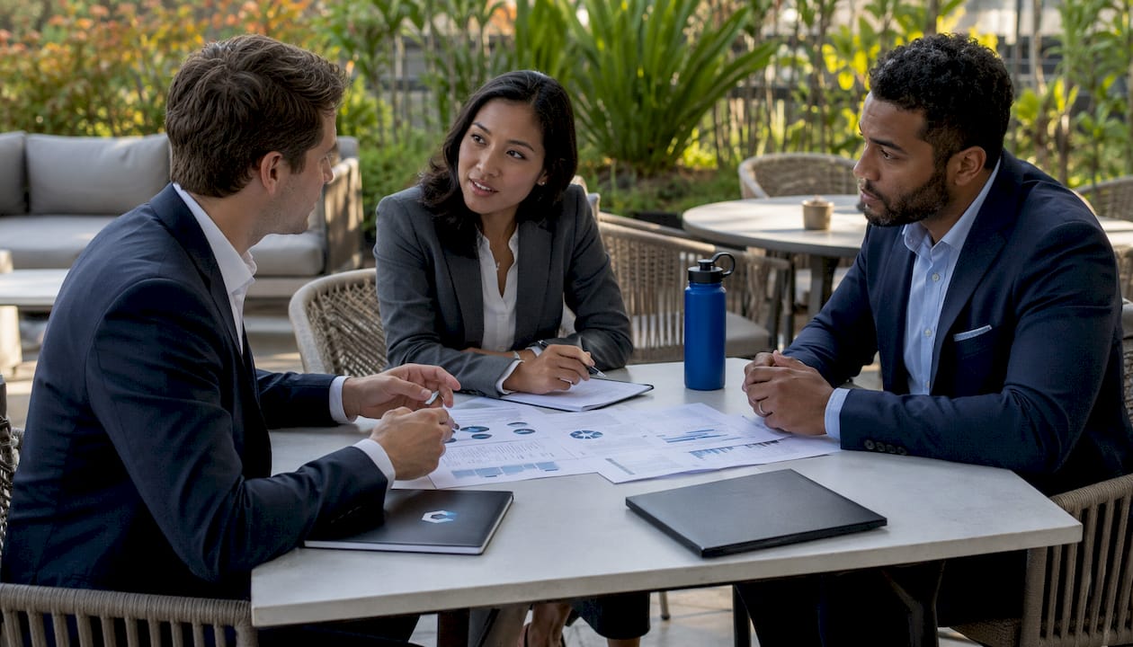 Team discussing negotiation strategies in meeting