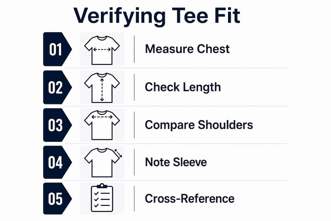 Infographic illustrating steps to verify rare tee fit
