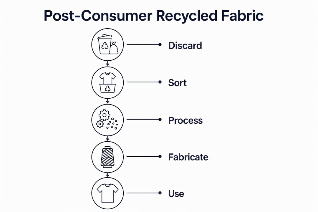 Infographic showing stages of post-consumer recycled fabric