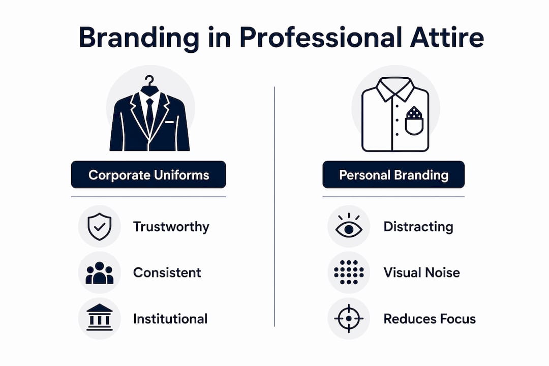 Infographic comparing corporate uniforms and personal branding effects