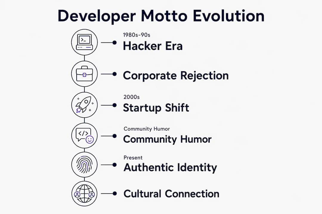 Infographic illustrating development and impact of developer mottos