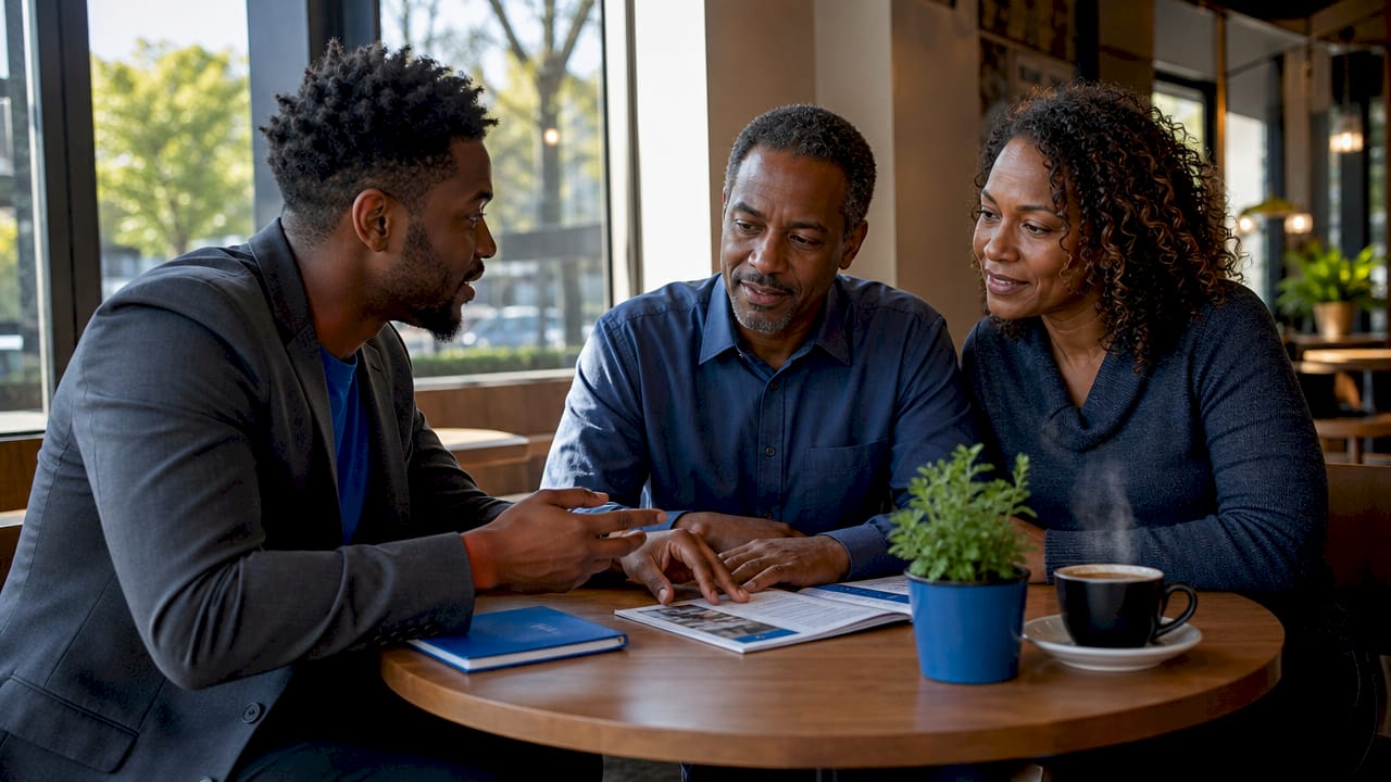 Financial advisor consulting clients on bridge loans