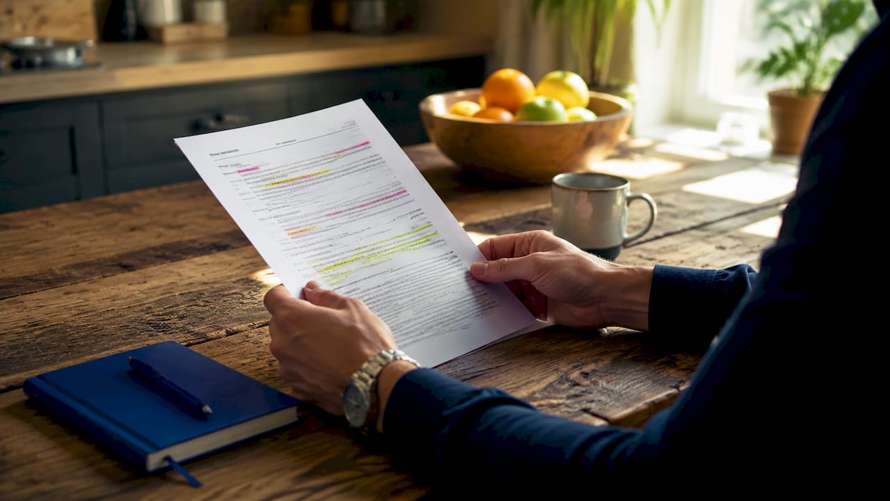 Close-up hands reviewing loan terms document