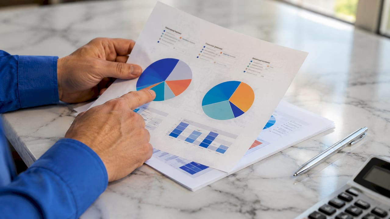 Hands pointing to loan interest rate charts